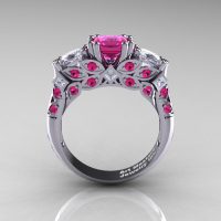 Classic 14K White Gold Three Stone Princess Pink and White Sapphire Solitaire Engagement Ring R500-14KWGWSPS-1