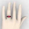 Classic 14K Rose Gold Three Stone Princess Pink Sapphire Black Diamond Solitaire Engagement Ring R500-14KRGBDPS-4