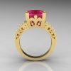 French Vintage 14K Yellow Gold 3.8 Carat Princess Pink Sapphire Diamond Solitaire Ring R222-YGDPS-2