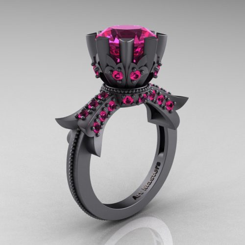 Modern Vintage 14K Gray Gold 3.0 Carat Pink Sapphire Solitaire Engagement Ring R253-14KGGPS-1