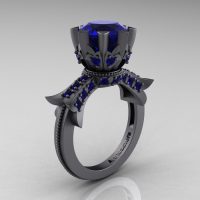 Modern Vintage 14K Gray Gold 3.0 Carat Blue Sapphire Solitaire Engagement Ring R253-14K GGBS-1