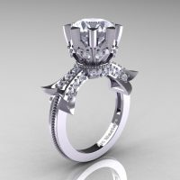 Modern Vintage 14K White Gold 3.0 Ct White Sapphire Solitaire Engagement Ring R253-14KWGWS-1