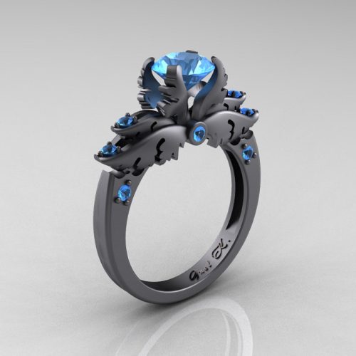 Classic Angel 14K Gray Gold 1.0 Carat Blue Topaz Solitaire Engagement Ring R482-14KGGBT-1