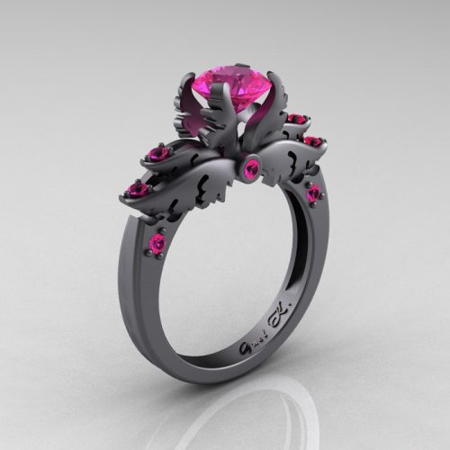 Classic Angel 14K Gray Gold 1.0 Carat Pink Sapphire Solitaire Engagement Ring R482-14KGGPS-1