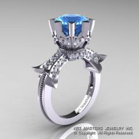 Modern Vintage 14K White Gold 3.0 Ct Aquamarine Diamond Solitaire Engagement Ring R253-14KWGDAQ-1