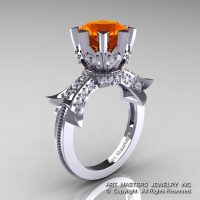 Modern Vintage 14K White Gold 3.0 Ct Orange Sapphire Diamond Solitaire Engagement Ring R253-14KWGDOS-1