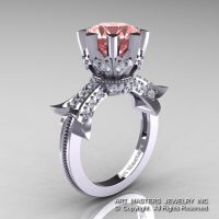 Modern Vintage 14K White Gold 3.0 Ct Morganite Diamond Solitaire Engagement Ring R253-14KWGDMO-1