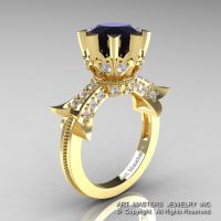 Modern Vintage 14K Yellow Gold 3.0 Ct Black and White Diamond Solitaire Engagement Ring R253-14KYGDBD-1