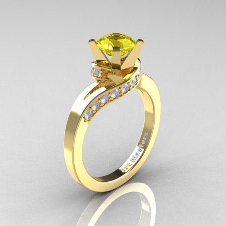 Classic 14K Yellow Gold 1.0 Ct Yellow Sapphire Diamond Designer Solitaire Ring R259-14KYGDYS-1