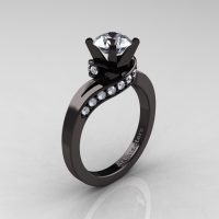 Classic 14K Black Gold 1.0 Ct White Sapphire Diamond Designer Solitaire Ring R259-14KBGDWS-1