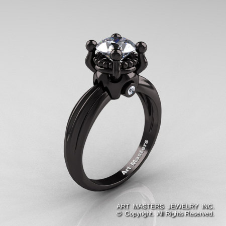 Classic Victorian 14K Black Gold 1.0 Ct Cubic Zirconia Solitaire Engagement Ring R506-14KBGCZ-1
