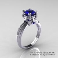 Classic Victorian 14K White Gold 1.0 Ct Blue Sapphire Solitaire Engagement Ring R506-14KWGBS-1