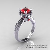 Classic Victorian 14K White Gold 1.0 Ct Rubies Solitaire Engagement Ring R506-14KWGR-1