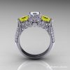Classic 10K White Gold Three Stone White and Yellow Sapphire Solitaire Ring R200-10KWGYSWS-2