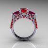 Classic 14K White Gold Three Stone Rubies Red Garnet Solitaire Ring R200-14KWGRGR-2