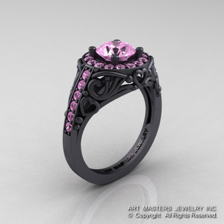 Italian 14K Matte Black Gold 1.0 Ct Light Pink Sapphire Engagement Ring Wedding Ring R280-14KMBGLPS-1