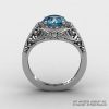 Italian 14K White Gold 1.0 Ct Aquamarine Diamond Engagement Ring Wedding Ring R280-14KWGDAQUA-2