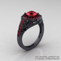 Italian 14K Matte Black Gold 1.0 Ct Rubies Engagement Ring Wedding Ring R280-14KMBGR-1