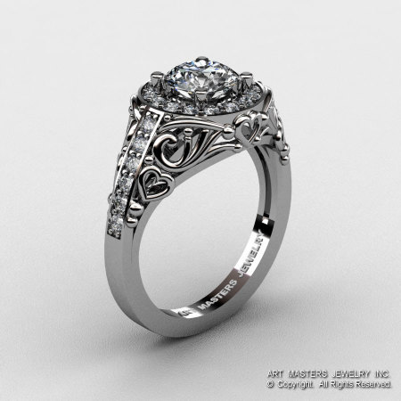 Italian 14K White Gold 1.0 Ct Cubic Zirconia Diamond Engagement Ring Wedding Ring R280-14KWGDCZ-1