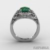 Italian 14K White Gold 1.0 Ct Emerald Diamond Engagement Ring Wedding Ring R280-14KWGDEM-2