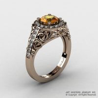 Italian 14K Rose Gold 1.0 Ct Citrine Diamond Engagement Ring Wedding Ring R280-14KRGDCI-1