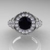 Italian 14K White Gold 1.0 Ct Black and White Diamond Engagement Ring Wedding Ring R280-14KWGDBD-3