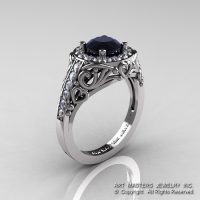 Italian 950 Platinum 1.0 Ct Black and White Diamond Engagement Ring Wedding Ring R280-PLATDBD-1