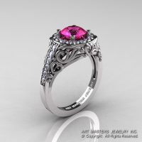Italian 950 Platinum 1.0 Ct Pink Sapphire Diamond Engagement Ring Wedding Ring R280-PLATDPS-1