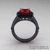High Fashion 14K  Matte Black Gold 3.0 Ct Ruby Black Diamond Designer Wedding Ring R407-14KMBGBDR-2