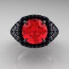 High Fashion 14K  Matte Black Gold 3.0 Ct Ruby Black Diamond Designer Wedding Ring R407-14KMBGBDR-3
