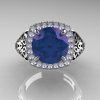 High Fashion 14K White Gold 3.0 Ct Color Change Alexandrite Diamond Designer Wedding Ring R407-14KWGDAL-3