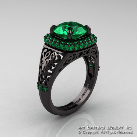 High Fashion 14K Black Gold 3.0 Ct Emerald Designer Wedding Ring R407-14KBGEM-1