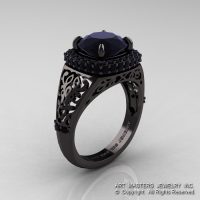 High Fashion 14K Black Gold 3.0 Ct Black Diamond Designer Wedding Ring R407-14KBGBD-1