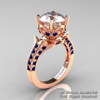 Exclusive 14K Rose Gold 3.0 Carat White and Blue Sapphire Solitaire Blazer Ring R401-14KRGBSWS-1