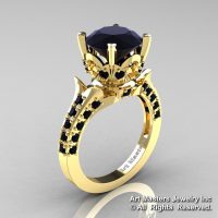 Exclusive 14K Yellow Gold 3.0 Carat Black Diamond Solitaire Blazer Ring R401-14KYGBD-1