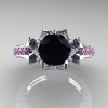Classic 14K White Gold 1.0 Ct Black Diamond Light Pink Sapphire Solitaire Wedding Ring R410-14KWGLPSBD-3