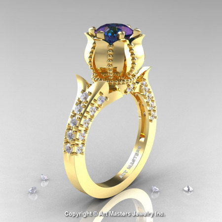 Classic 14K Yellow Gold 1.0 Ct Alexandrite Diamond Solitaire Wedding Ring R410-14KYGDAL-1
