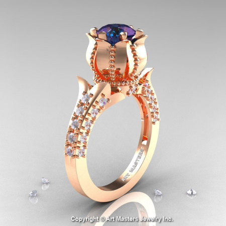 Classic 14K Rose Gold 1.0 Ct Alexandrite Diamond Solitaire Wedding Ring R410-14KRGDAL-1