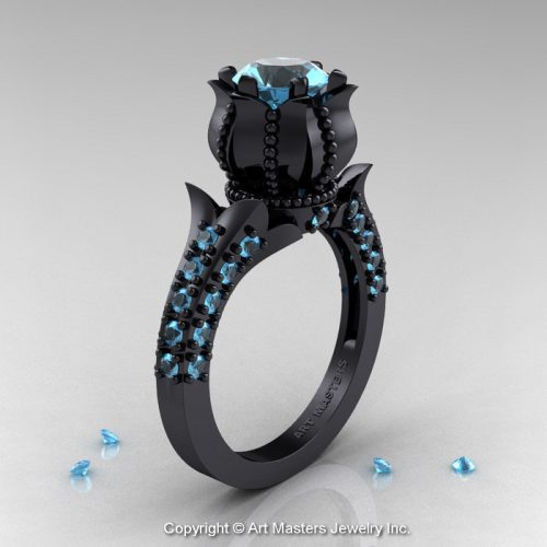 Classic 14K Black Gold 1.0 Ct Blue Topaz Solitaire Wedding Ring R410-14KBGBT-1