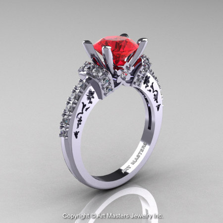 Modern Armenian Classic 14K White Gold 1.5 Ct Ruby Diamond Wedding Ring R137-14KWGDR-1