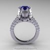 Classic 14K White Gold 1.0 Ct Blue Sapphire Diamond Solitaire Wedding Ring R410-14KWGDBS-2