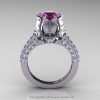 Classic 14K White Gold 1.0 Ct Amethyst Diamond Solitaire Wedding Ring R410-14KWGDAM-2