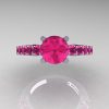 Classic 14K White Gold 1.0 Ct Pink Sapphire Cluster Solitaire Ring R258-14KWGPS-3