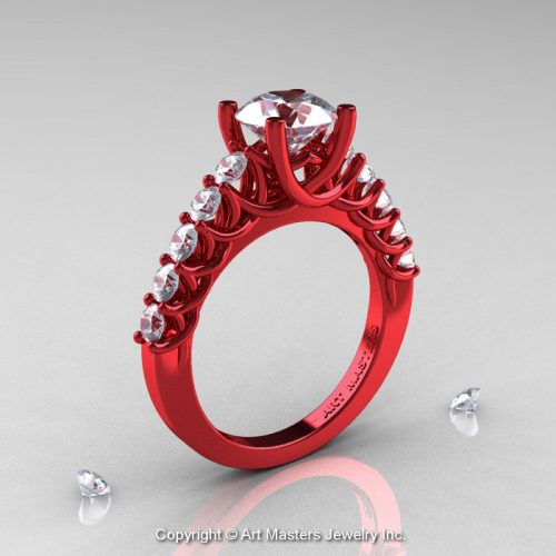 Exclusive Classic 14K Red Gold 1.0 Ct Diamond Cluster Designer Solitaire Ring R258-14KRGD-1