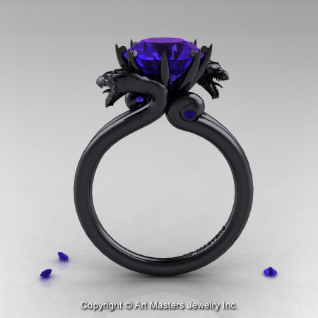 Modern Dragon 14K Black Gold 3.0 Ct Tanzanite Designer Engagement Ring R601-14KBGTA-1