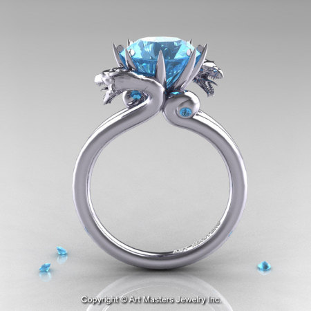 Art Masters 14K White Gold 3.0 Ct Aquamarine Dragon Engagement Ring R601-14KWGAQ-1