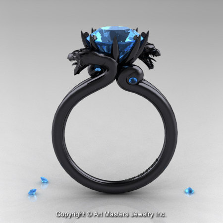 Art Masters 14K Black Gold 3.0 Ct Aquamarine Dragon Engagement Ring R601-14KBGAQ-1