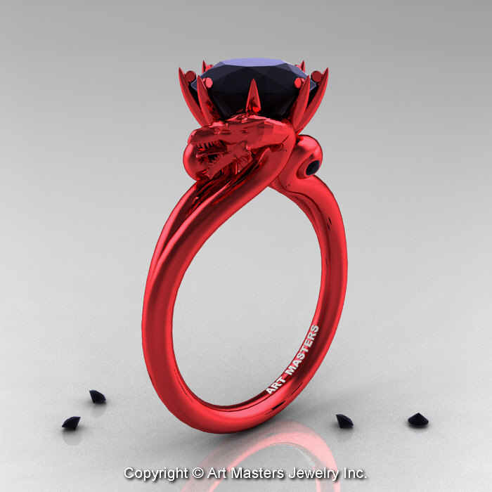 2.90ct Black Diamond & Red Ruby Engagement Split Ring