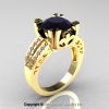 Modern Vintage 14K Yellow Gold 3.0 Carat Black and White Diamond Solitaire Ring Wedding Band Set R102S-14KYGDBD-2