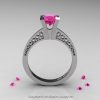 Modern Armenian 14K White Gold Lace 1.0 Ct Pink Sapphire Solitaire Engagement Ring R308-14KWGPS-2